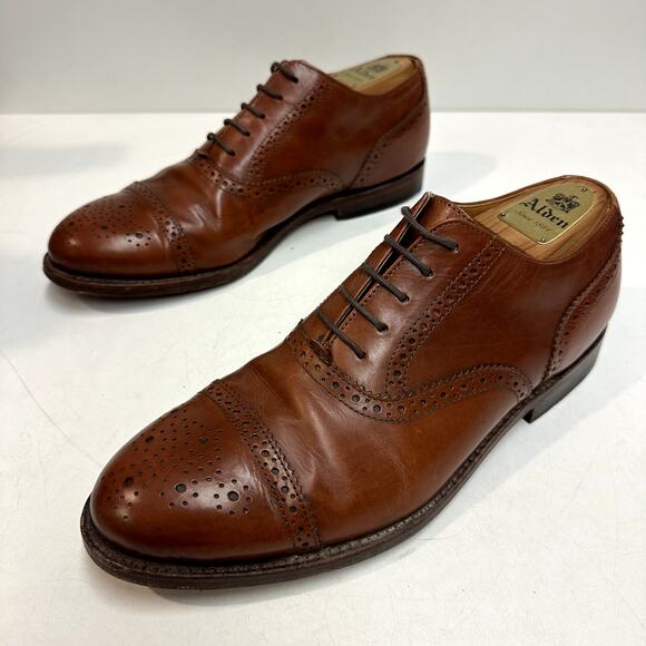 VERY GOOD Grant Stone x J. Crew Oxford Cap Toe Brogue Chili Brown Bench Made 9 - Picture 5 of 13